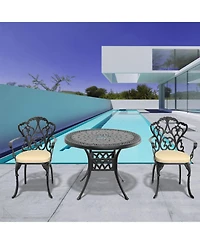 (Cushions In Random Colors) 3-Piece Set Of Cast Aluminum Patio Furniture