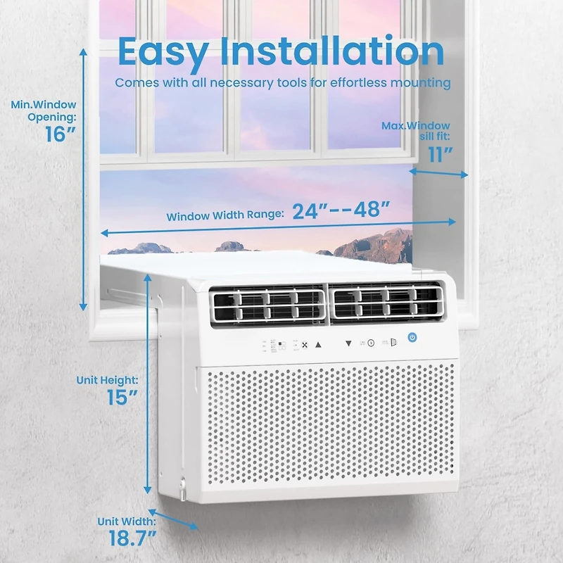 Cowsar 12000 Btu U-Shaped Window Air Conditioner Cools up to 450 Sq.Ft with 6 Modes 24H Timer, Window Ac Units, Easy to Install, Low Noise, Remote Con