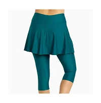 Calypsa Plus Flared Swim Skort With Capri Leggings