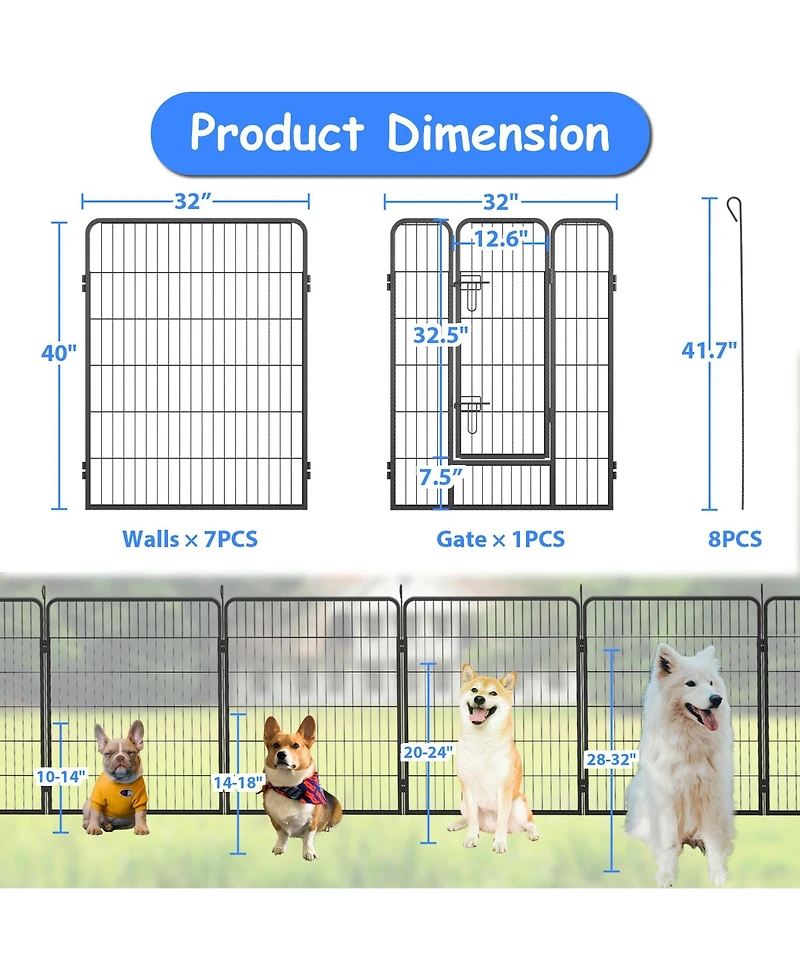 Heavy Duty 40" Dog Pens Outdoor Dog Fence Dog Playpen for Large Dogs