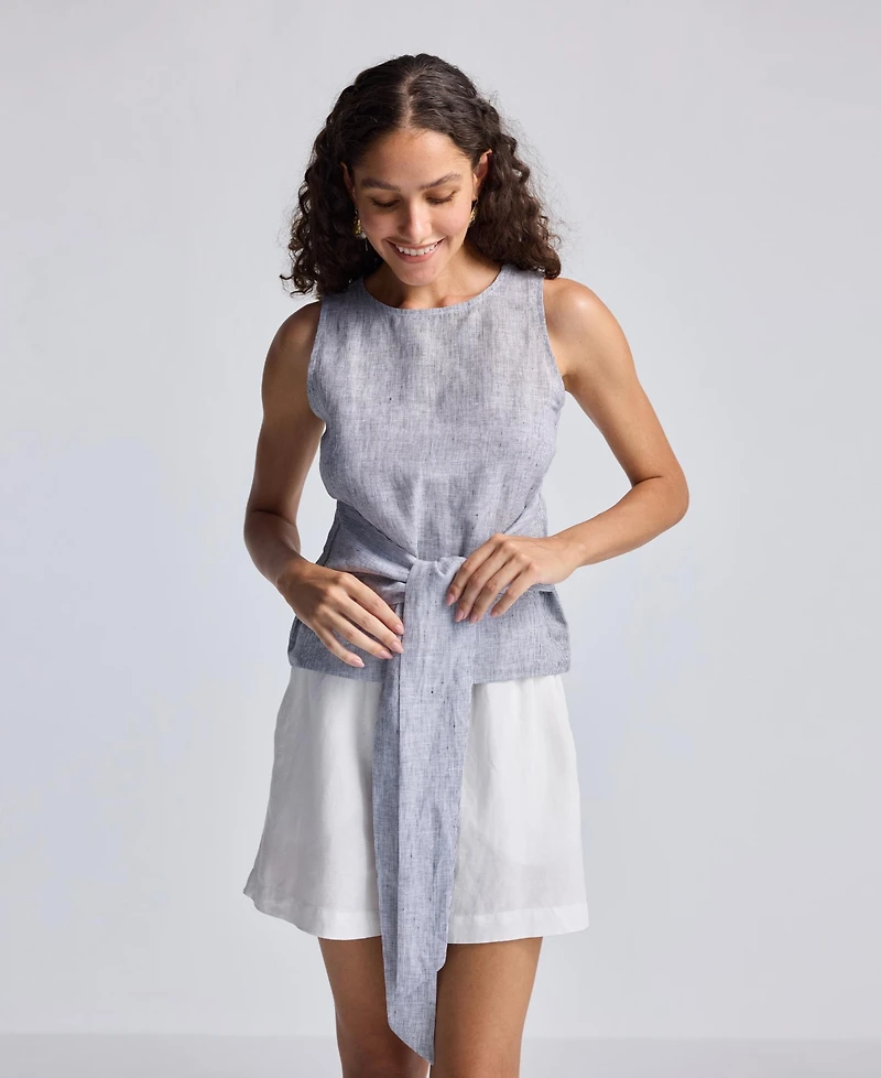 Reistor Women's Front-tie Top Linen Stripes