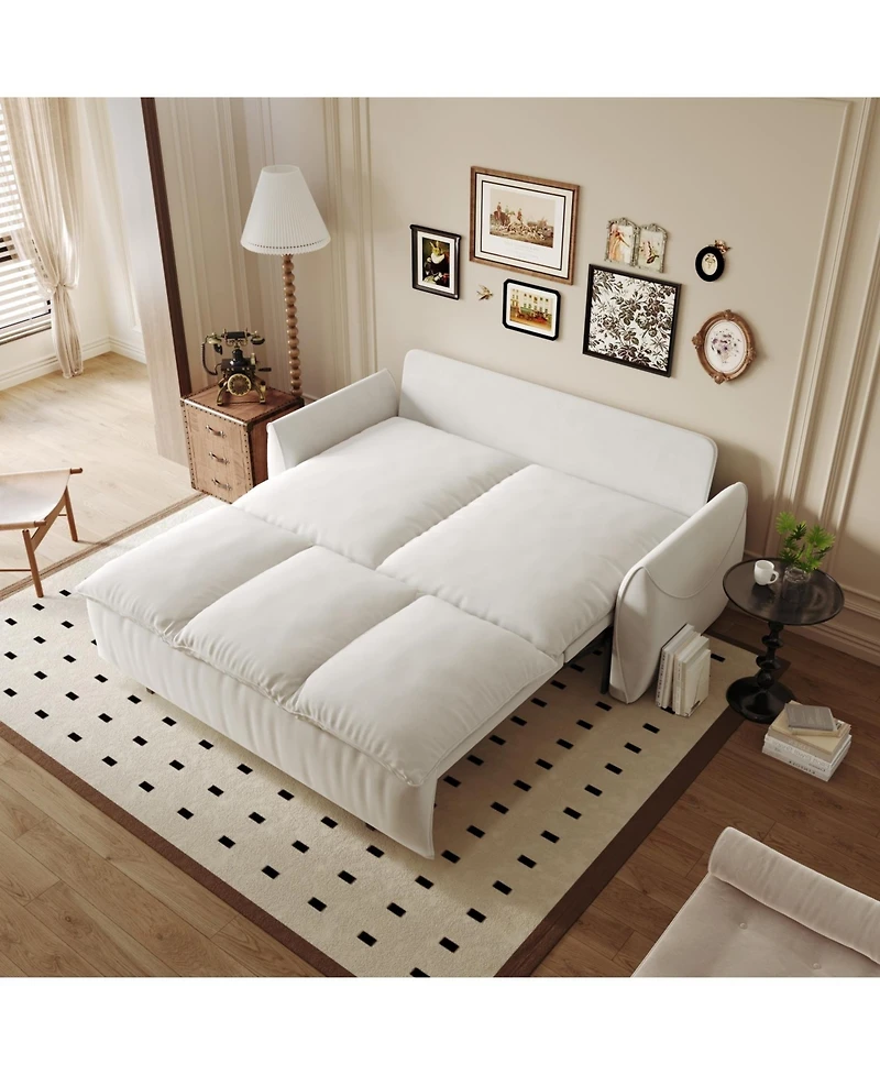 Streamdale 70" Convertible Sofa Sleeper Bed, 3-Seat Velvet Loveseat with Pillow and Blanket Set (Beige)