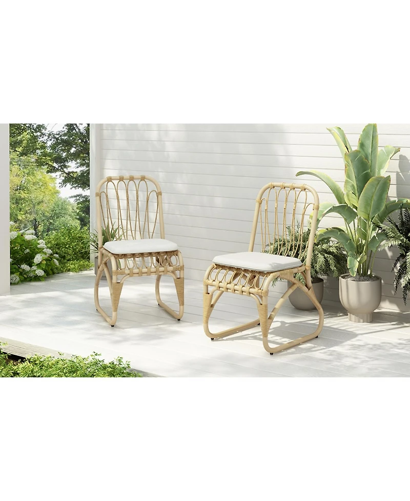 Streamdale Outdoor wicker dining chairs (set of 2) with washable cushions, Natural
