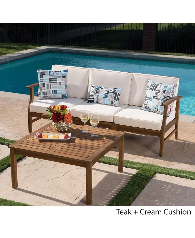 Acacia Wood Outdoor Sofa & Table Set with Water-Resistant Cushions