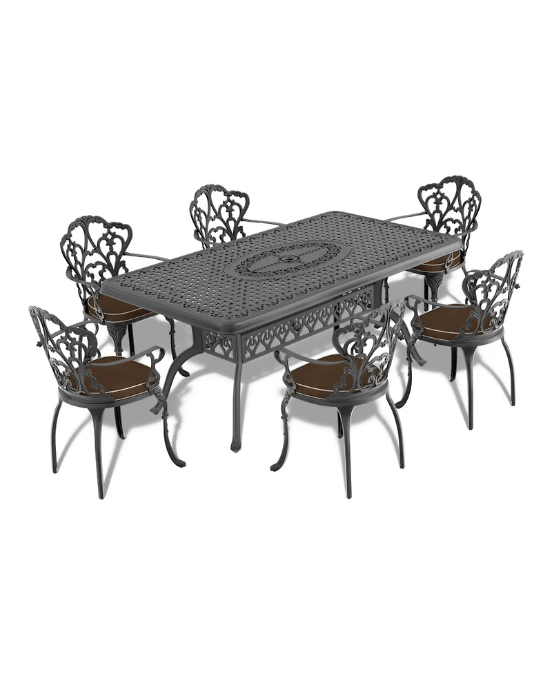Streamdale 7-Piece Cast Aluminum Patio Set, Black Frame, Random Color Cushions