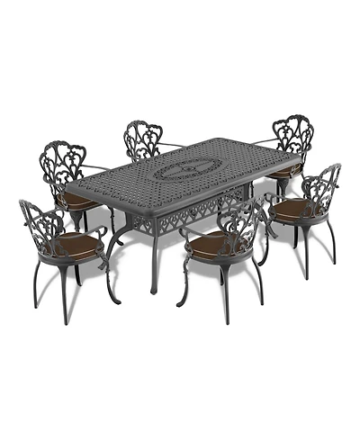 Streamdale 7-Piece Cast Aluminum Patio Set, Black Frame, Random Color Cushions