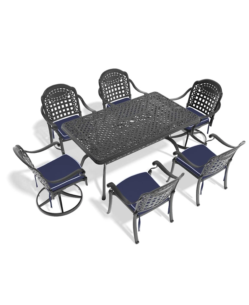 Streamdale 7-Piece Cast Aluminum Dining Set, 2 Swivel, 4 Chairs, Rectangular Table