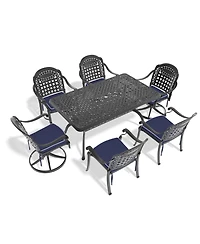 Streamdale 7-Piece Cast Aluminum Dining Set, 2 Swivel, 4 Chairs, Rectangular Table