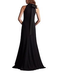 Tadashi Shoji Women's Sims Taffeta Shoulder Bow Halter Gown Hibiscus