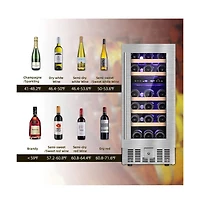 Cowsar 15" Wine Cooler Under Counter Beverage Refrigerator Beer Mini Fridge 28 Bottles Dual Zone Built-in Freestanding Stainless Steel Double-Layer Te