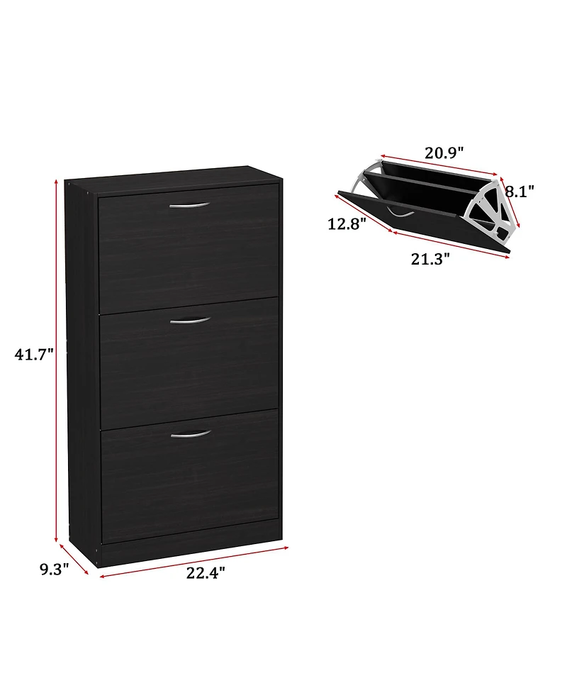 Wooden 3-door white shoe cabinet, shutter door drawers