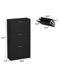 Wooden 3-door white shoe cabinet, shutter door drawers
