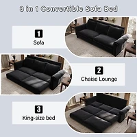 Streamdale Chesterfield Convertible Sleeper, 3-in-1 Velvet Multi-Functional Sofa Bed - King Size