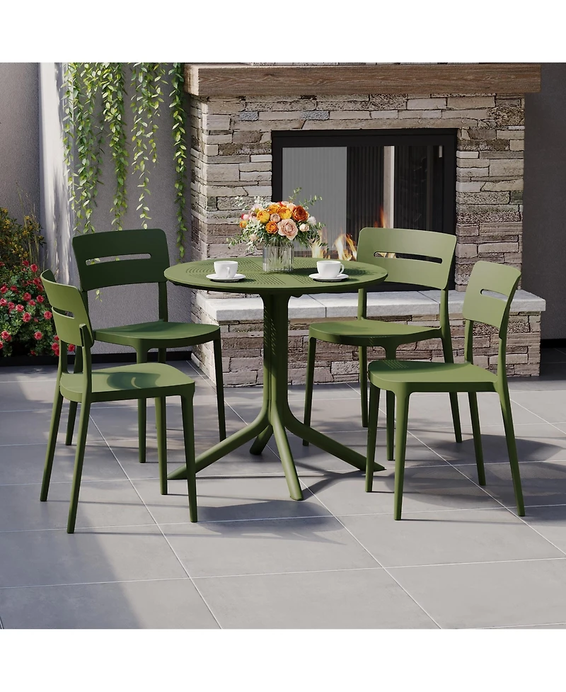 Modern 5-Piece Resin Round Patio Dining Table Set with Stackable Chairs
