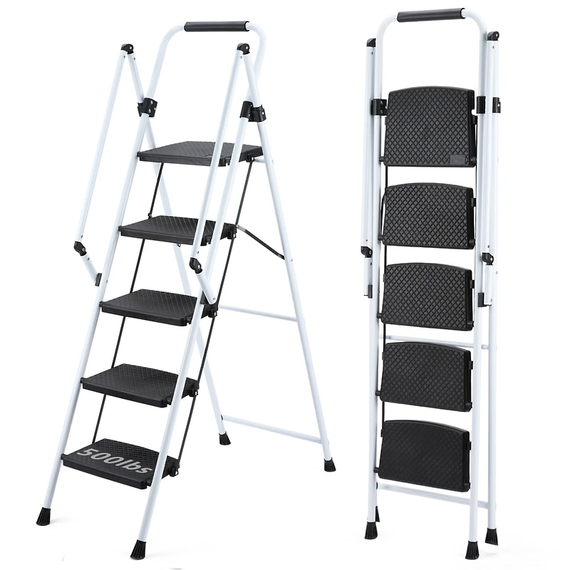 5.2 ft. White Steel Folding 5 Step Ladder (8 ft. Reach), 300 lb. Load Capacity