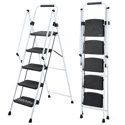 5.2 ft. White Steel Folding 5 Step Ladder (8 ft. Reach), 300 lb. Load Capacity