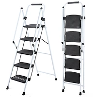 5.2 ft. White Steel Folding 5 Step Ladder (8 ft. Reach), 300 lb. Load Capacity