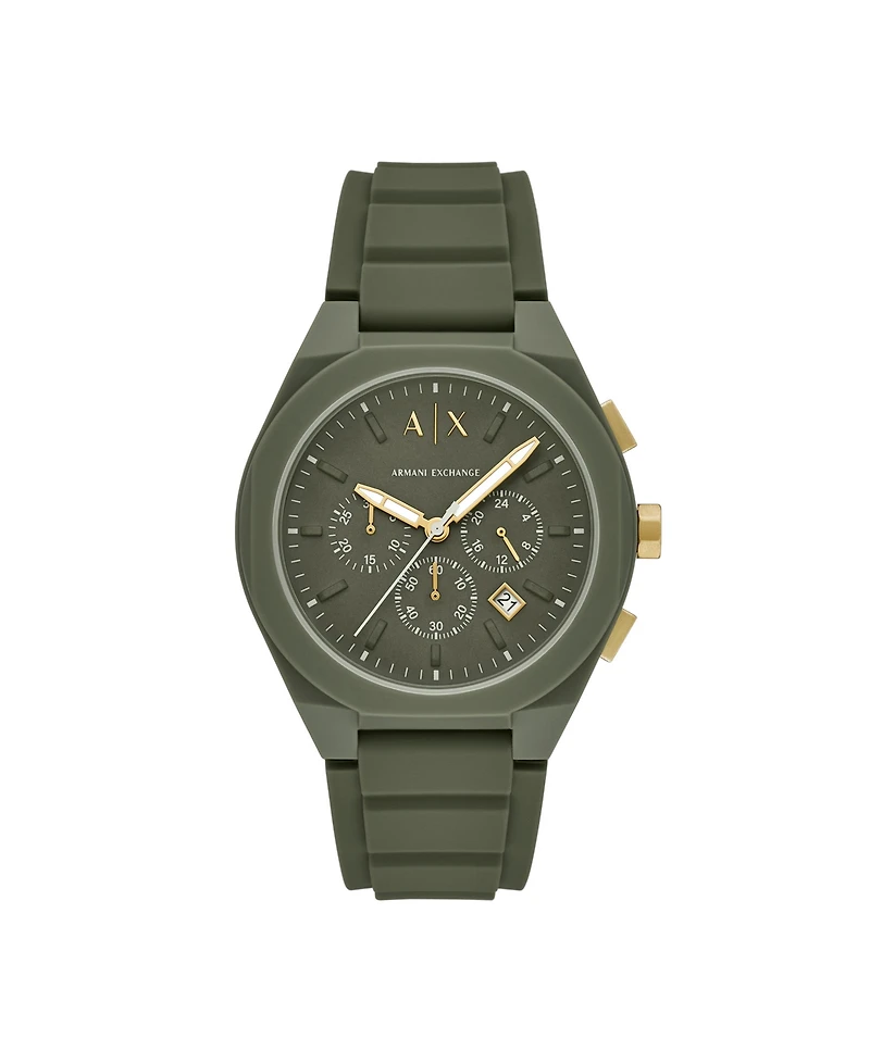 A|X Armani Exchange Men's Sync Quartz Chronograph Green Silicone Watch, 44mm