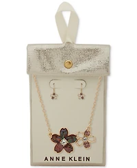 Anne Klein Gold-Tone 2-Pc. Set Stone & Crystal Pendant Necklace Matching Drop Earrings