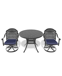 Streamdale 3-pc Cast Aluminum Dining Set, 2 Swivel Chairs, 39" Round Table, Black Frame