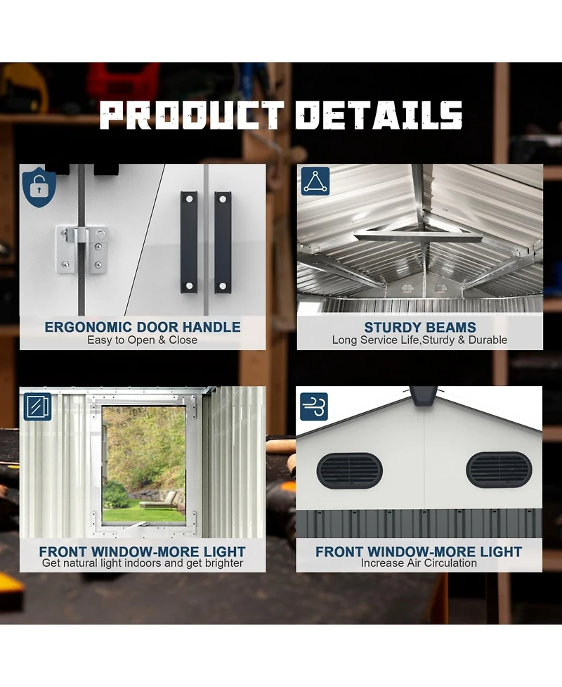 Streamdale 8x12 Metal Shed, Window, Floor, Vents, Hinged Door