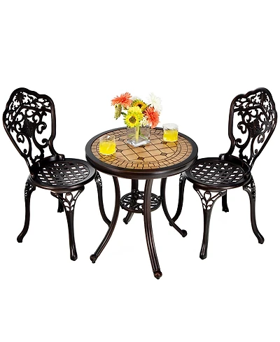 Gymax 3PCS Cast Aluminum Patio Bistro Set Outdoor Table & Chairs Furniture Set