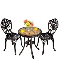 Gymax 3PCS Cast Aluminum Patio Bistro Set Outdoor Table & Chairs Furniture Set