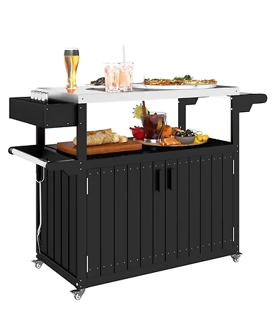 Outsunny Outdoor Bar Cart with Storage, Hdpe Kitchen Cart,