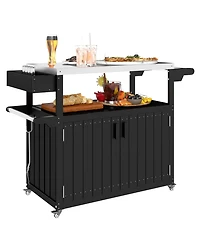 Outsunny Outdoor Bar Cart with Storage, Hdpe Kitchen Cart,