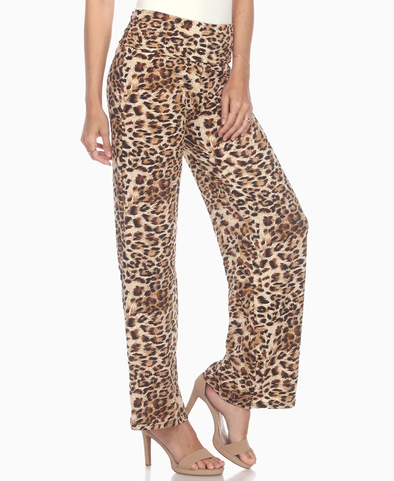 White Mark Women's Cheetah Print Wide Leg Pants