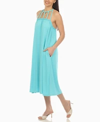 White Mark Women's Braided Strap Midi Dress