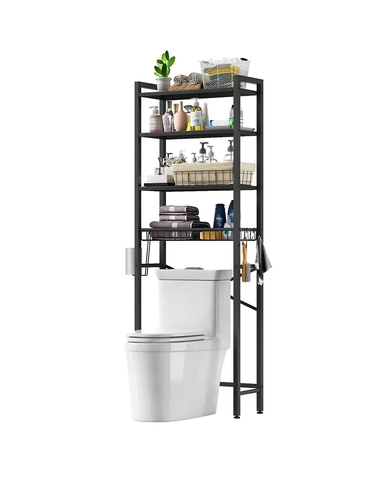 Over the Toilet Storage Freestanding Industrial Metal Wood Shelving Unit