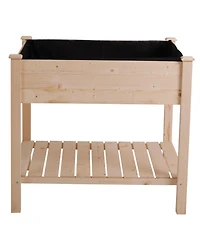 Farmhouse Square Fir Wooden Raised Garden Planter Box for Outdoor Gardening and Planting