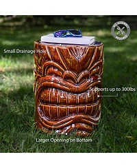 Tropical Wood-Look Tiki Head Decorative Ceramic Garden Stool - 17"