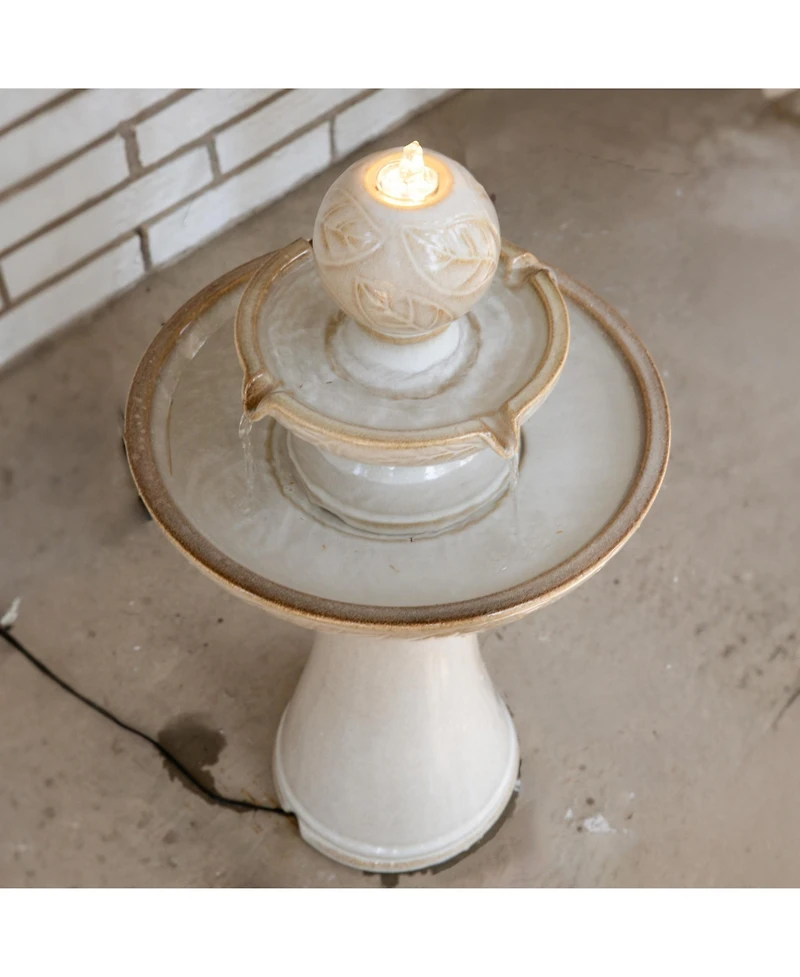 Gentle Glow 2-Tier Ceramic Outdoor Fountain with Led Lights - 26.5" H - Off-White