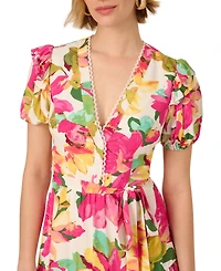Adrianna by Adrianna Papell Women's Floral-Print Puffed-Sleeve Dress