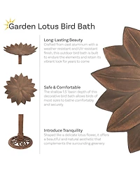 Garden Lotus Cast Aluminum Metal Bird Bath - Copper Patina - 16.5"