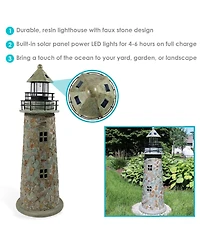 Outdoor Backyard Garden Nautical Lighthouse Solar Led Pathlight Statue Figurine - 36" - Cobblestone