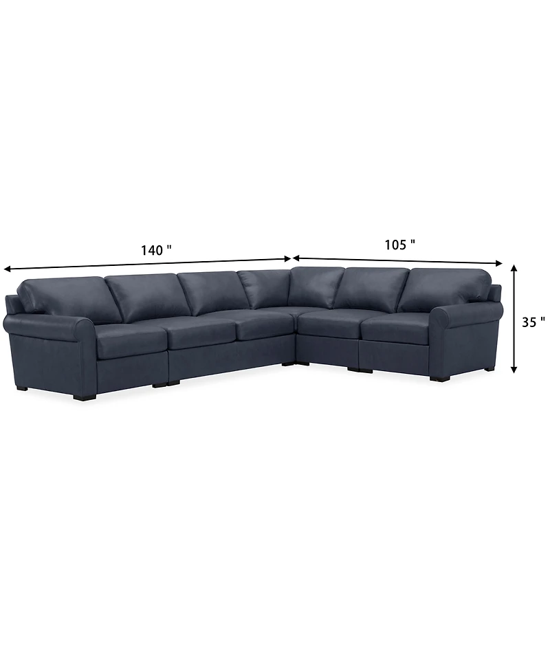 Radley Roll Arm 139" 5-Pc. Leather Square Corner L Sectional, Exclusively at Macy's