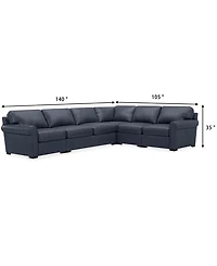 Radley Roll Arm 139" 5-Pc. Leather Square Corner L Sectional, Exclusively at Macy's