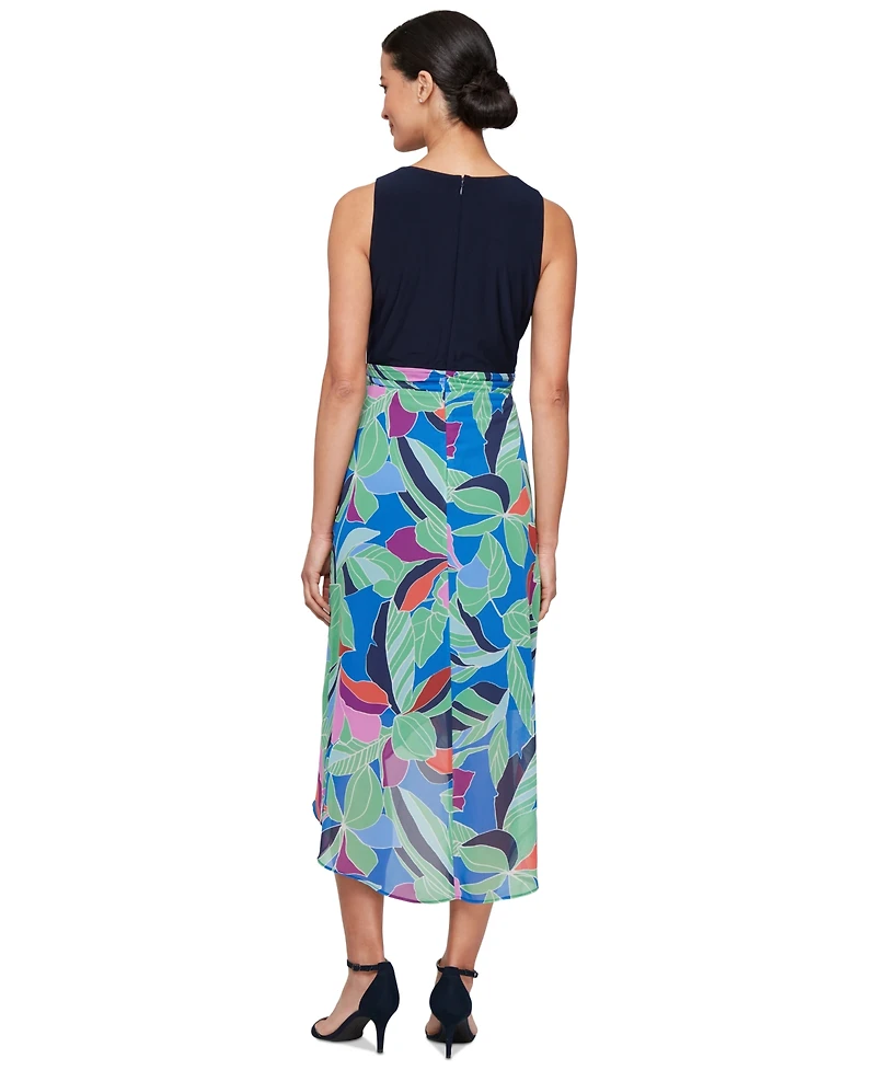 Sl Fashions Women's Mixed-Media A-Line Sleeveless Dress