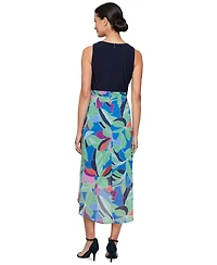 Sl Fashions Women's Mixed-Media A-Line Sleeveless Dress