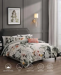 Bebejan Vintage Bloom Bedding 100% Cotton Sateen 5 Piece Queen Size Reversible Comforter Set