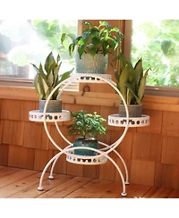 Steel 4-Tiered Ferris Wheel Potted Flower Plant Stand Display - 28" - White