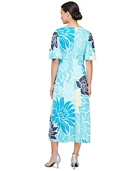 Sl Fashions Women's Printed Faux-Wrap Short-Sleeve Dress