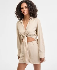 Bar Iii Women's Collared Tie-Hem Blouse, Exclusively at Macy's