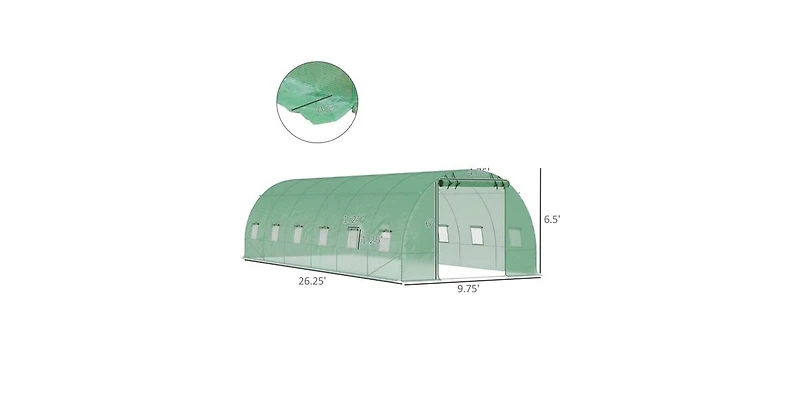 26.2 ft x 9.7 ft Outdoor Walk-in Greenhouse with Green Pe Cover and Steel Frame