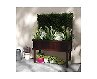 Espresso Fir Wood Elevated Raised Garden Bed With Stylish Climbing Trellis