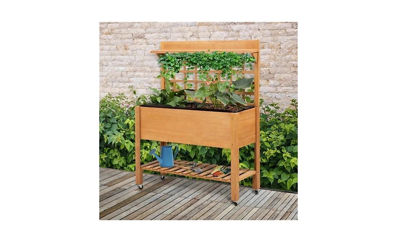 Wooden Garden Box with Separate Planter and Storage Compartments