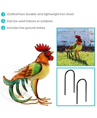 Romeo the Rooster Metal Outdoor Statue - 16" – Red, Orange, Yellow, and Green